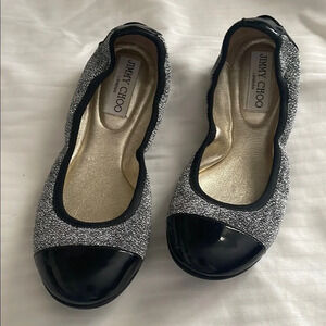 Jimmy Choo Metallic‎ Black Winnie Cap Toe Scrunch Ballet Flats 35.5 US 5.5